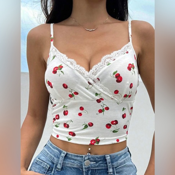 SHEIN Tops - Brand New Shein Cherry Lace Print Cami